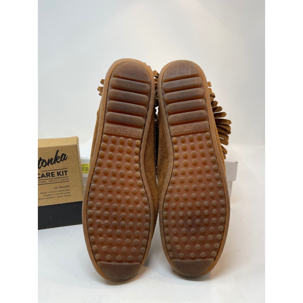 Minnetonka Double Fringe Side Zip Boot Womens 7 Brown Excellent Suede Concho 693 - Picture 8 of 11